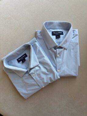 Mizzen+Main Men’s Leeward Dress Shirt XL Blue Solid & Striped Pattern Pack of 2
